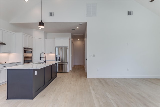 kitchen with visible vents, white cabinets, appliances with stainless steel finishes, and a sink