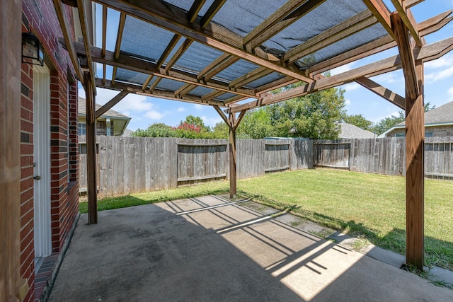 view of patio with a fenced backyard and a pergola