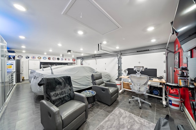 garage featuring recessed lighting