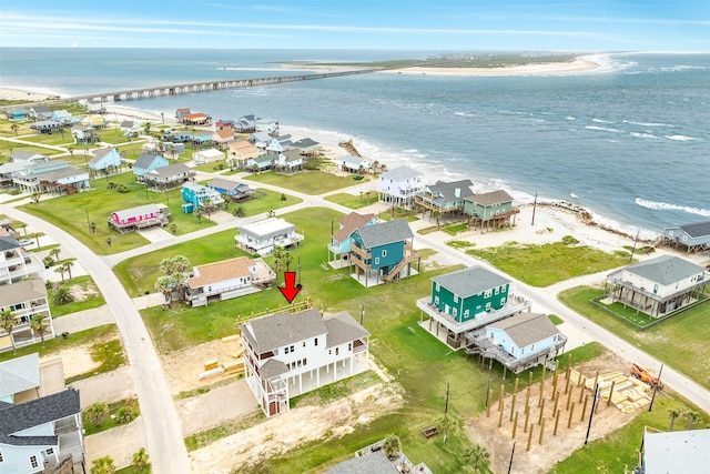 aerial view with a water view and a residential view