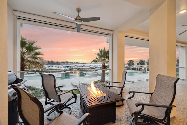 balcony with an outdoor fire pit