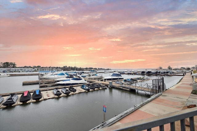 dock area featuring a water view