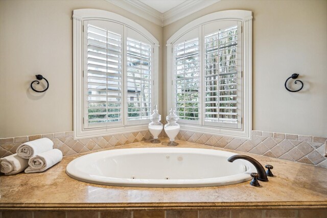 full bathroom featuring a tub and crown molding