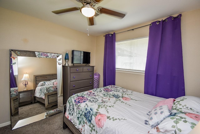 bedroom featuring ceiling fan and carpet floors