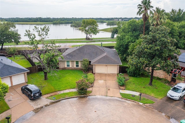 bird's eye view featuring a water view