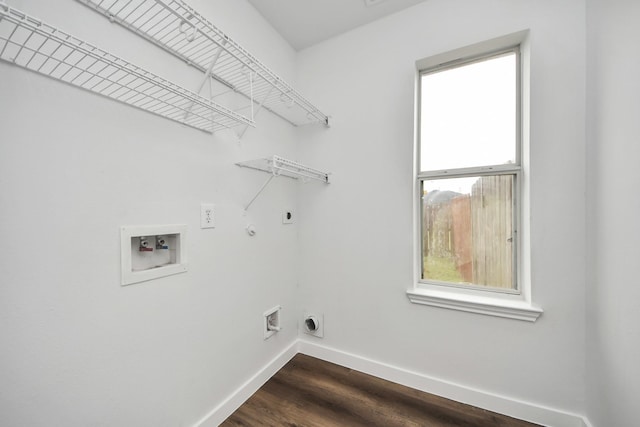 laundry room featuring laundry area, baseboards, gas dryer hookup, hookup for an electric dryer, and washer hookup