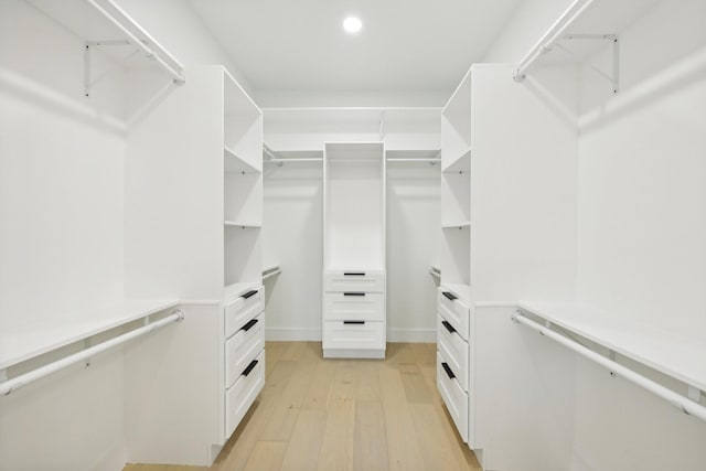 walk in closet with light wood-type flooring