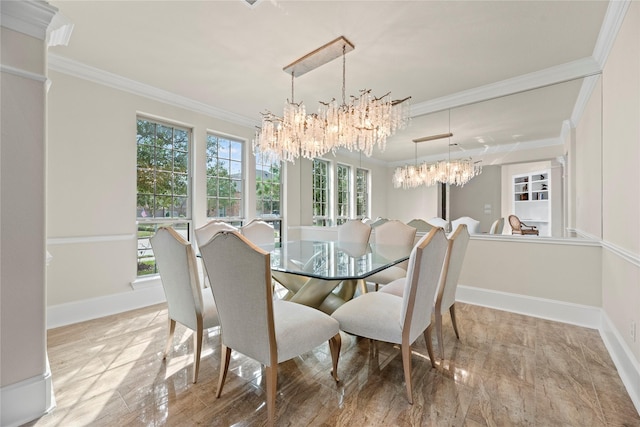 dining space featuring baseboards and ornamental molding