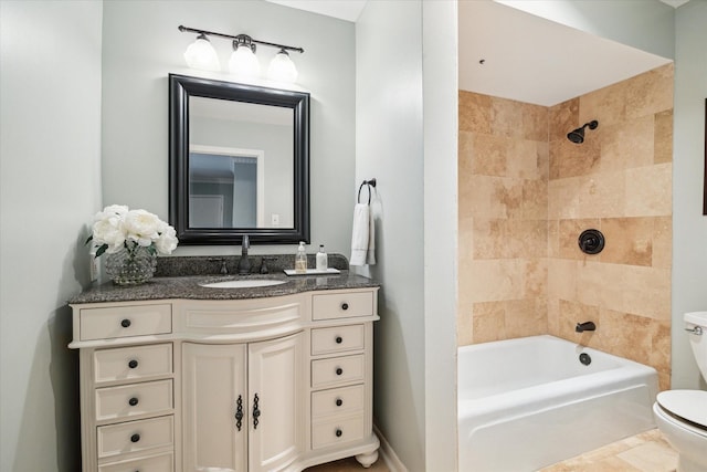 full bath with bathing tub / shower combination, vanity, and toilet