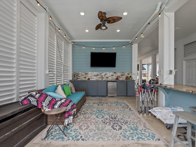 1250 Oahu Dr, Tiki Island, TX 77554 - living area with recessed lighting, ceiling fan, and concrete floors