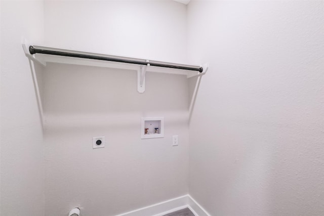 laundry area featuring hookup for a washing machine, hookup for a gas dryer, laundry area, baseboards, and electric dryer hookup