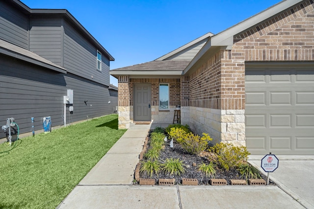1730 Windstone Ridge Dr, Houston, TX 77014 - property entrance featuring brick siding, a lawn, and a garage