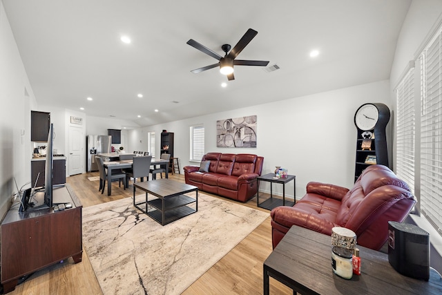 1730 Windstone Ridge Dr, Houston, TX 77014 - living area featuring a ceiling fan, light wood-style floors, and recessed lighting