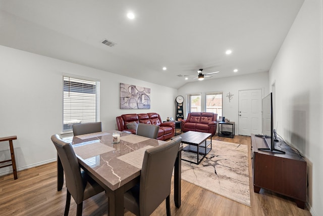 1730 Windstone Ridge Dr, Houston, TX 77014 - dining space with light wood-type flooring, ceiling fan, recessed lighting, and lofted ceiling