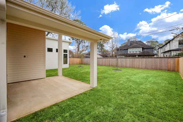 view of yard featuring a fenced backyard and a patio