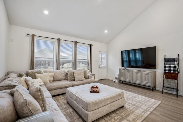 living area featuring a wealth of natural light, baseboards, and wood finished floors