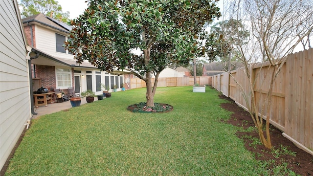 view of yard featuring a fenced backyard and a patio