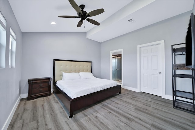 bedroom featuring light wood finished floors, baseboards, and recessed lighting