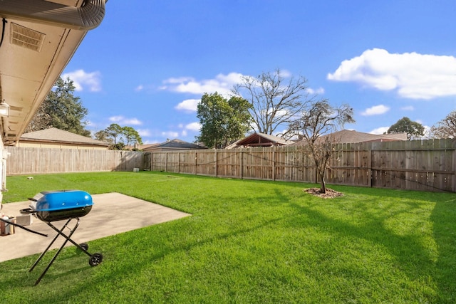 view of yard with a patio and a fenced backyard