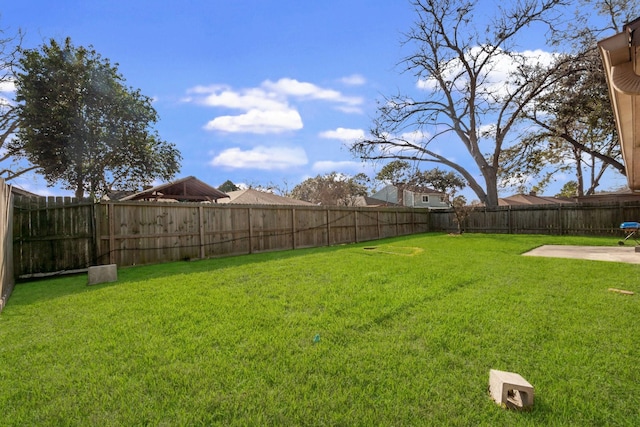 view of yard with a patio area and a fenced backyard