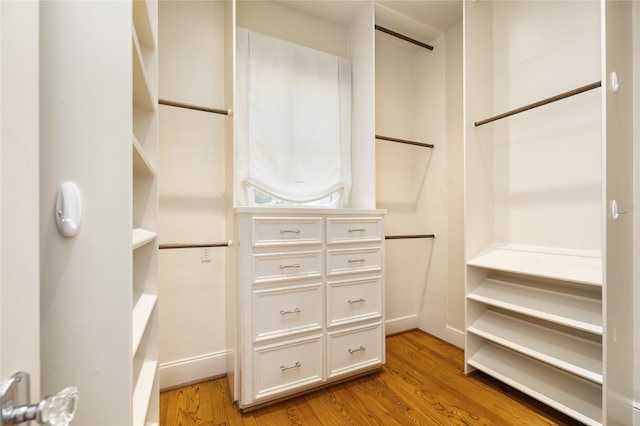 walk in closet featuring light wood finished floors