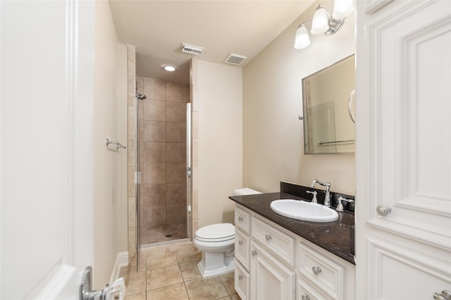 bathroom featuring toilet, vanity, tile patterned flooring, and visible vents