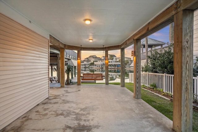 patio terrace at dusk with fence