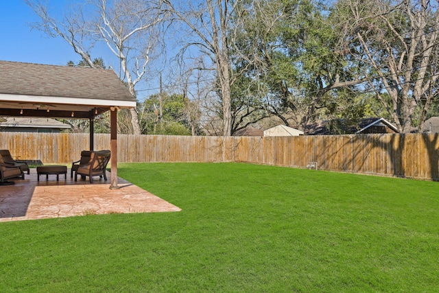 view of yard featuring a patio and a fenced backyard