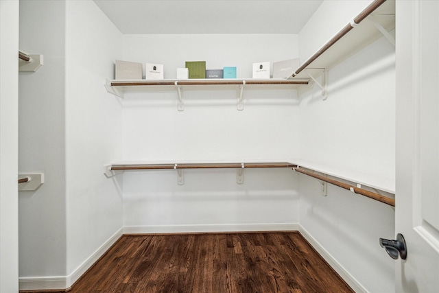 spacious closet with dark wood-style flooring