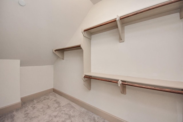 spacious closet featuring lofted ceiling and carpet