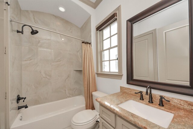 314 W Clay St, Houston, TX 77019 - full bathroom featuring shower / bathtub combination with curtain, vanity, and toilet