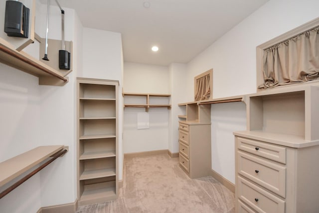 spacious closet with light colored carpet