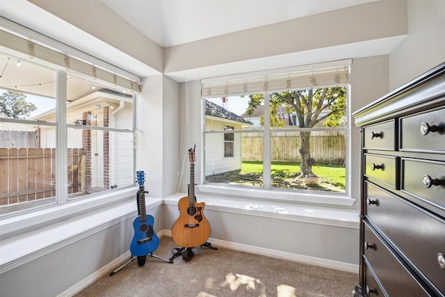 interior space with carpet floors and baseboards