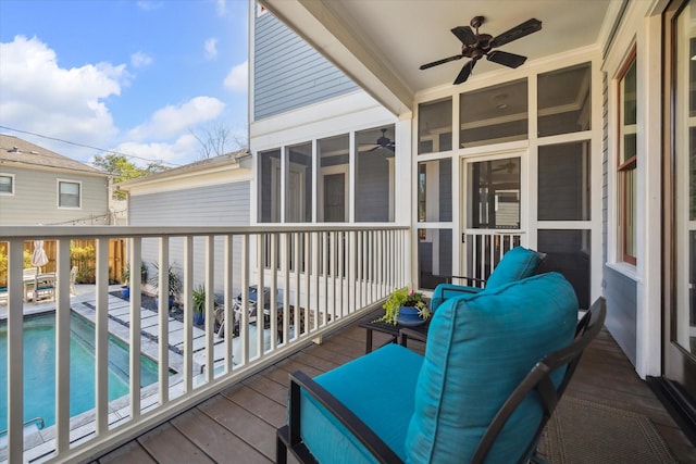 balcony with ceiling fan