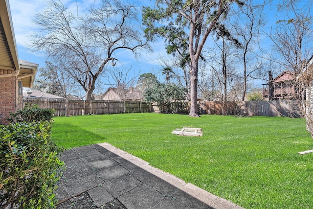 view of yard with a fenced backyard