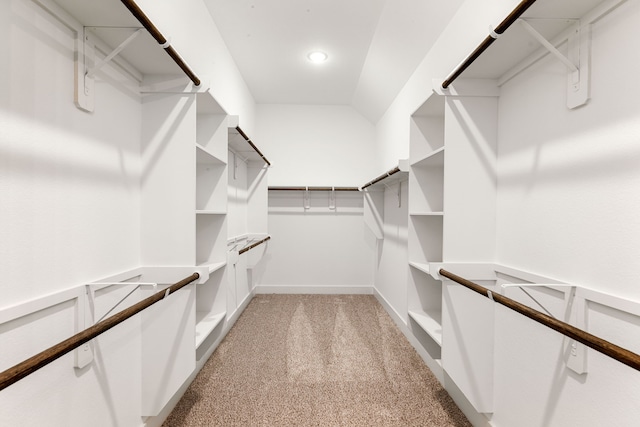 walk in closet with light carpet