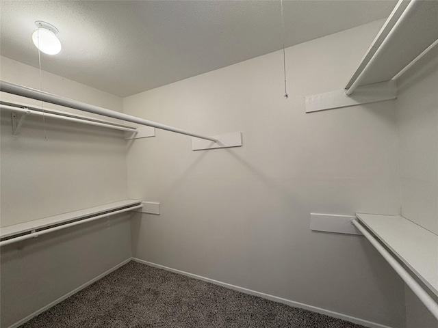 spacious closet featuring dark carpet