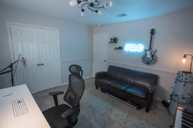 carpeted home office with visible vents