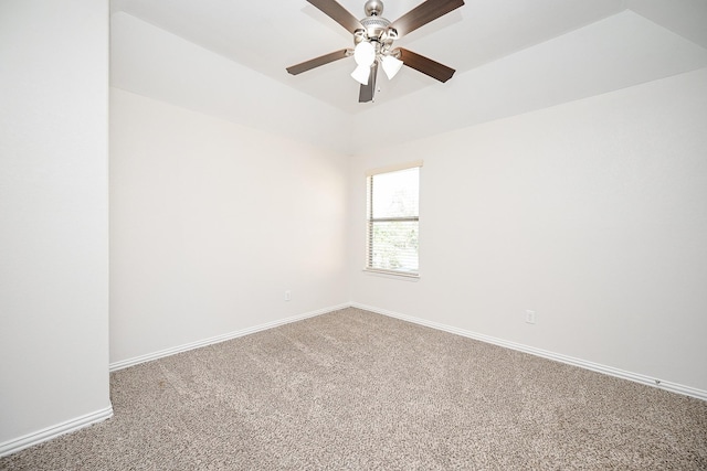 unfurnished room featuring carpet, ceiling fan, and baseboards