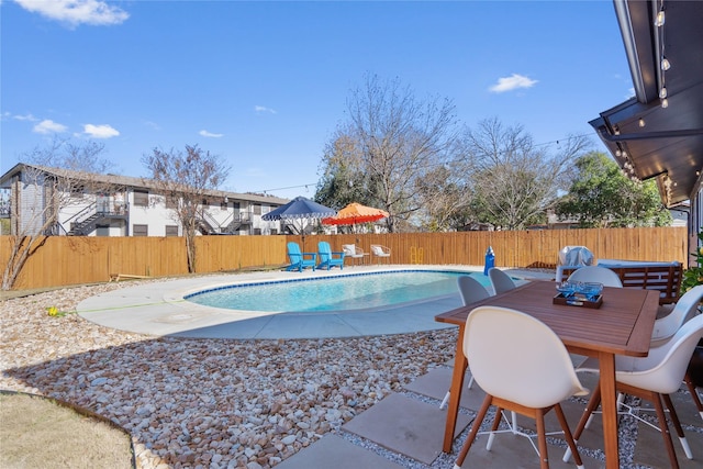 view of swimming pool with a patio area, a fenced backyard, and a fenced in pool