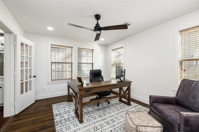 516 W 30th St, Houston, TX 77018 - office space featuring a ceiling fan, baseboards, wood finished floors, and recessed lighting