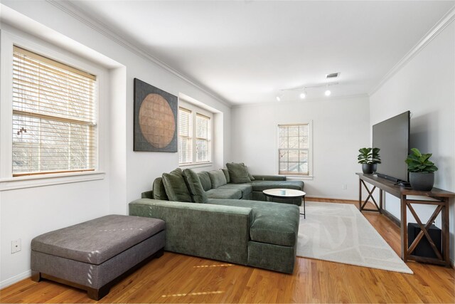 516 W 30th St, Houston, TX 77018 - living room with wood finished floors, crown molding, and baseboards