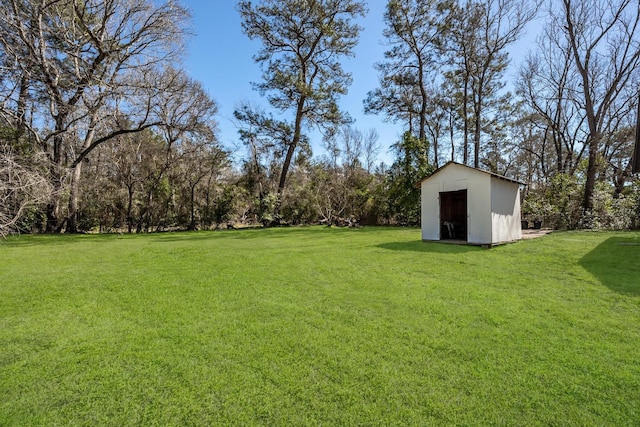 view of yard featuring an outbuilding and a storage shed