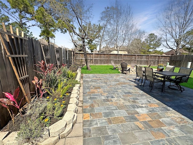 view of patio / terrace with outdoor dining area and a fenced backyard