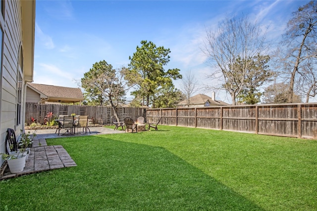 view of yard featuring a fenced backyard and a patio area