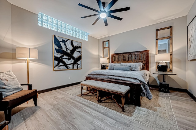 505 Bastrop St Unit 508, Houston, TX 77003 - bedroom featuring baseboards, light wood-style flooring, and ceiling fan