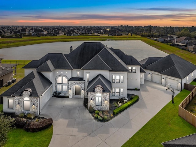 aerial view at dusk with a residential view