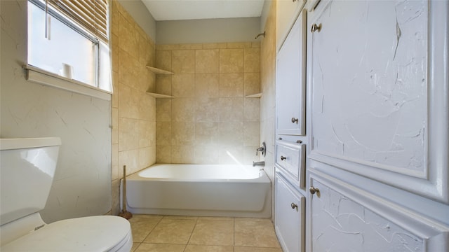 full bath featuring toilet, shower / tub combination, and tile patterned floors