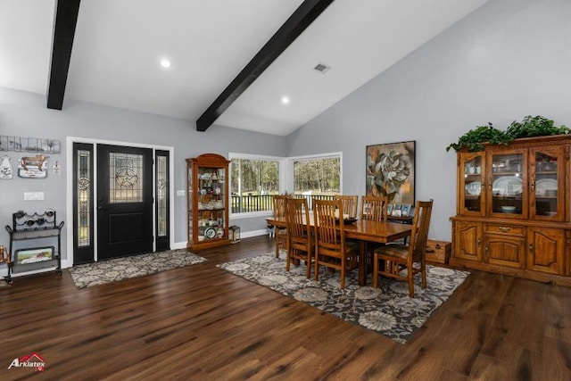 6270 US Highway 259 N, Naples, TX 75568 - dining room with dark wood-style floors, beamed ceiling, and visible vents