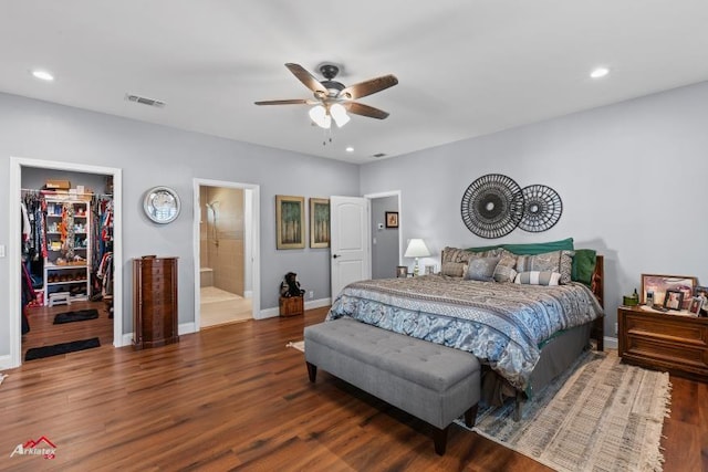 6270 US Highway 259 N, Naples, TX 75568 - bedroom featuring a spacious closet, visible vents, wood finished floors, and recessed lighting